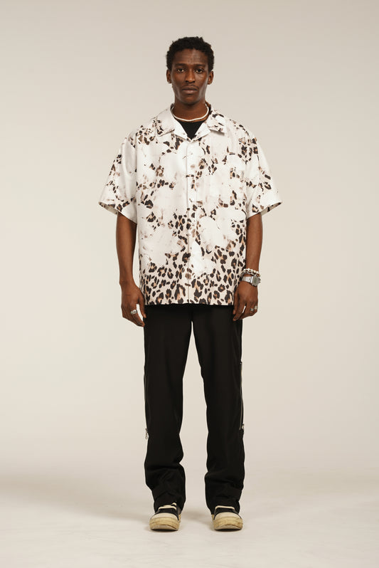 Leopard Clouds Graphic Print Short Sleeve Button Down Shirts Summer Streetwear Hawaiian Tropical Beach Shirts Tops