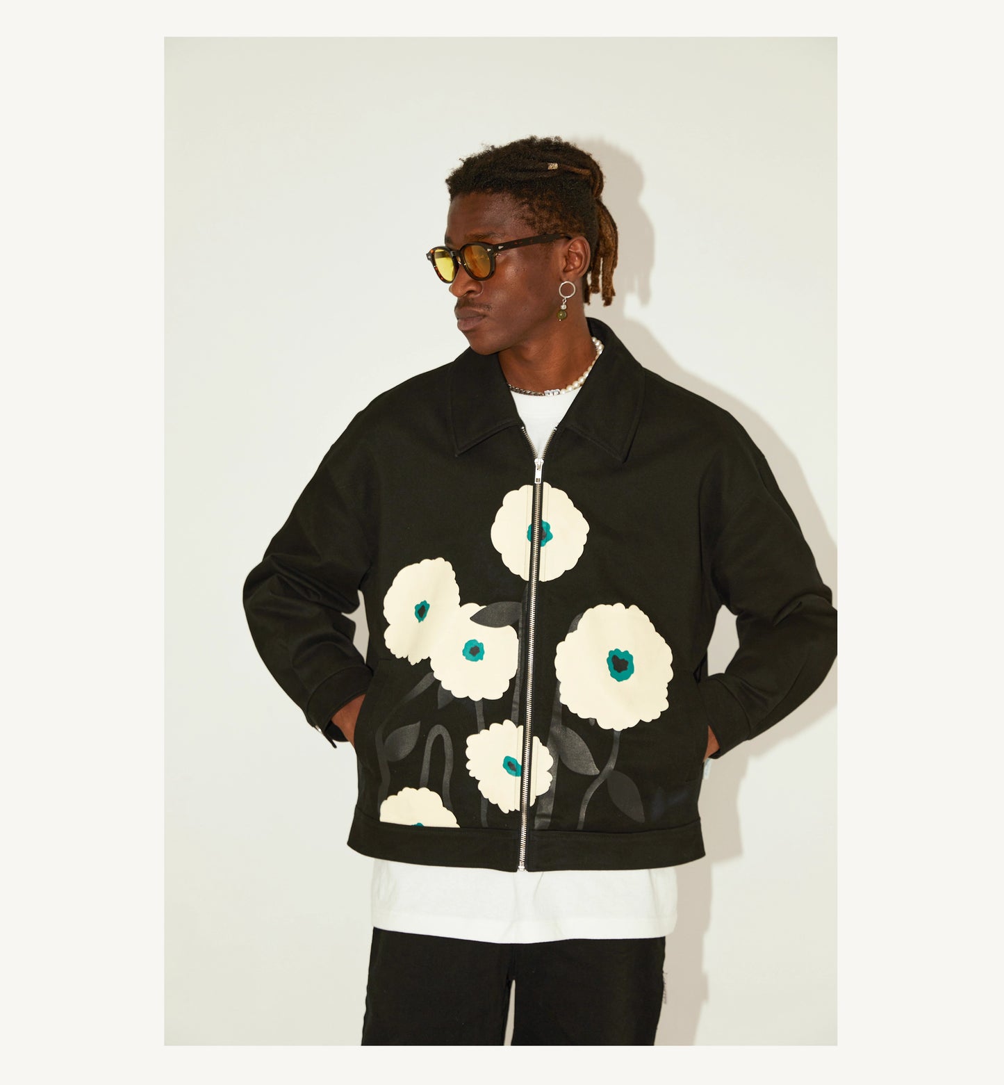 EMPTY REFERENCE Flower print jacket Unisex Black