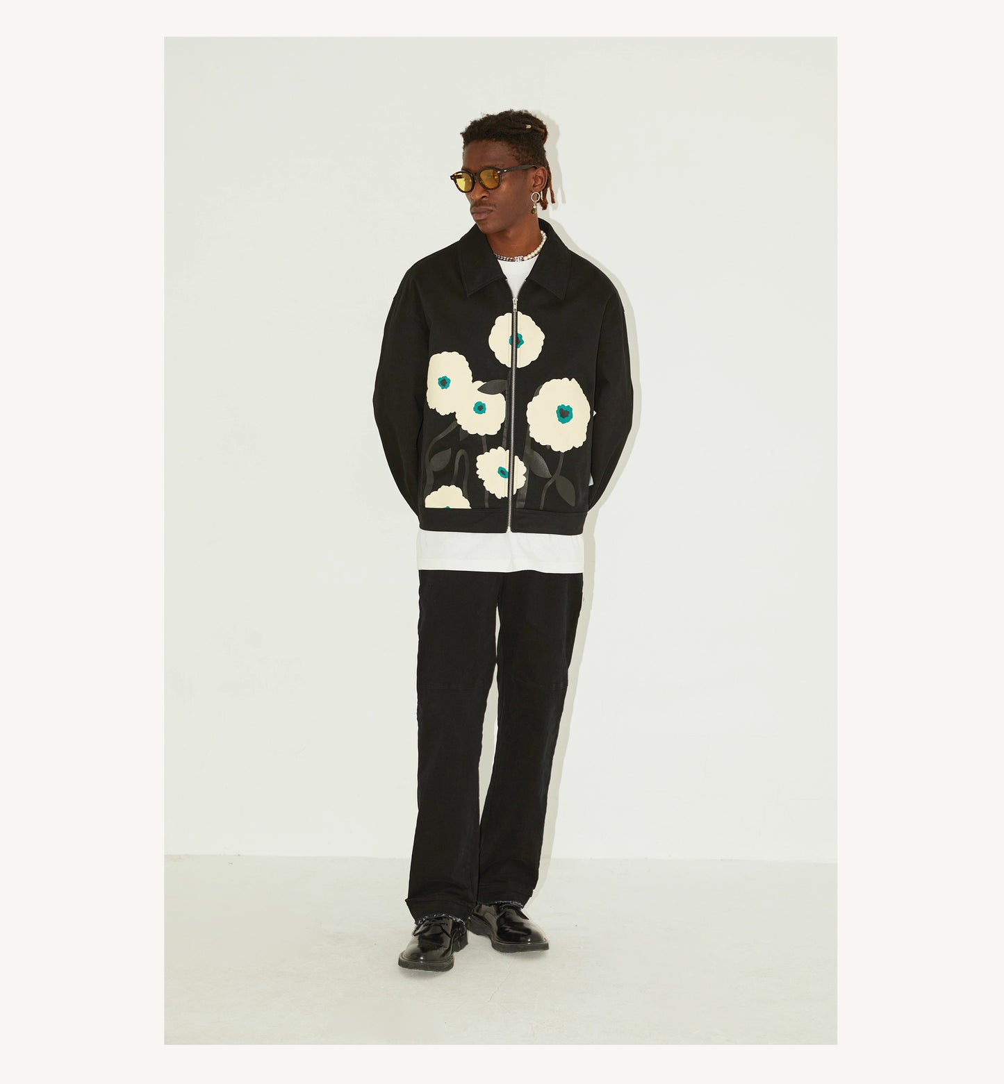 EMPTY REFERENCE Flower print jacket Unisex Black