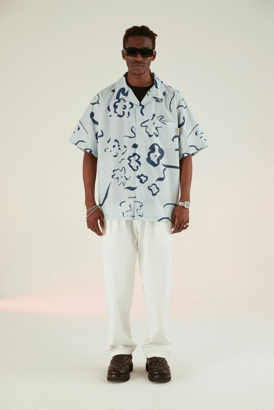 Blue Flowers Graphic Print Short Sleeve Button Down Shirts Summer Streetwear Hawaiian Tropical Beach Shirts