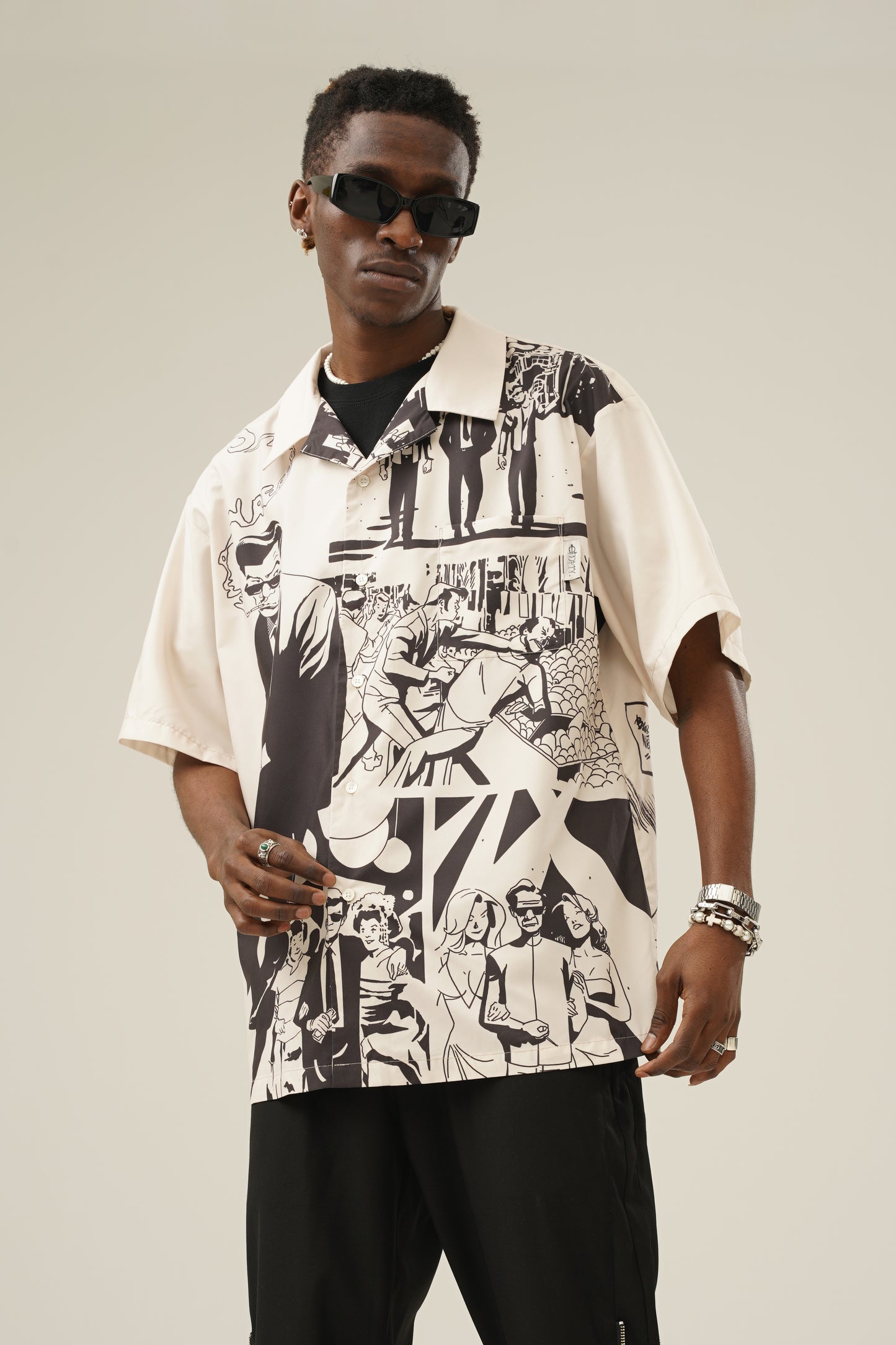 EMPTY REFERENCE Retro Comic Graphic Short Sleeve Button Down Shirts