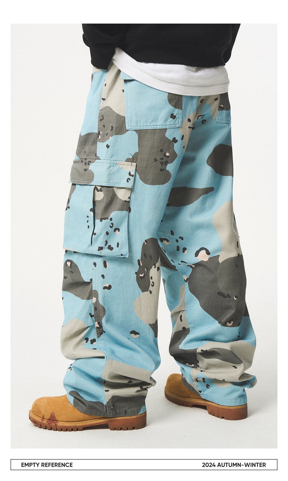 EMPTY REFERENCE Blue camouflage cargo pants with multiple pockets unisex