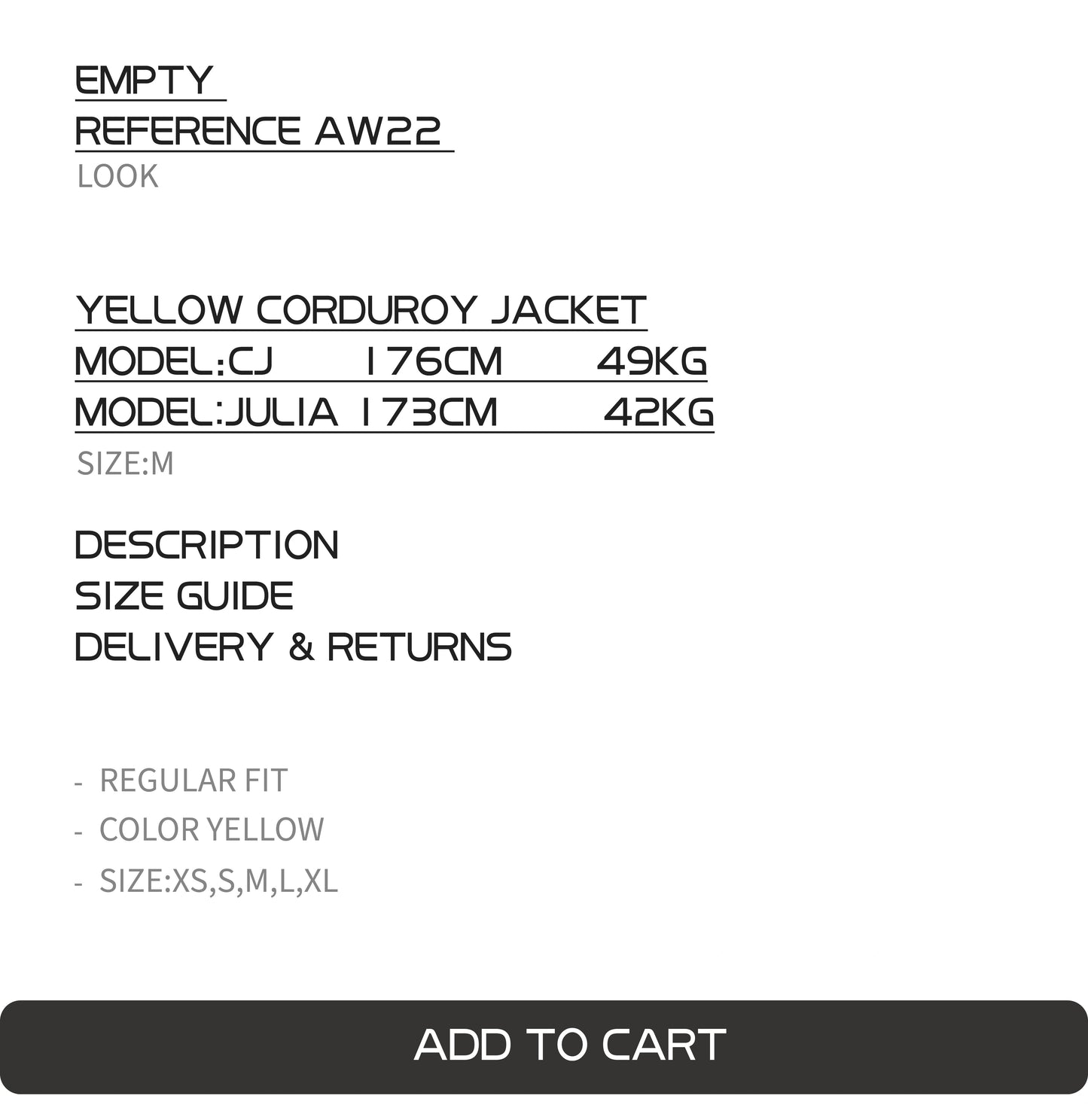 EMPTY REFERENCE Corduroy jacket with paneled collar Unisex Yellow