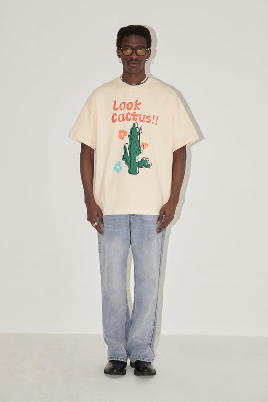 Cactus Graphic Letter Print Tees Short Sleeve Crewneck T Shirts Streetwear Tshirts Tops