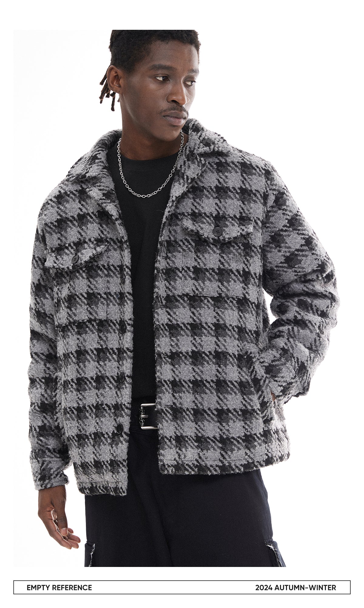 EMPTY REFERENCE Checked woolen jacket, quilted, black and grey unisex