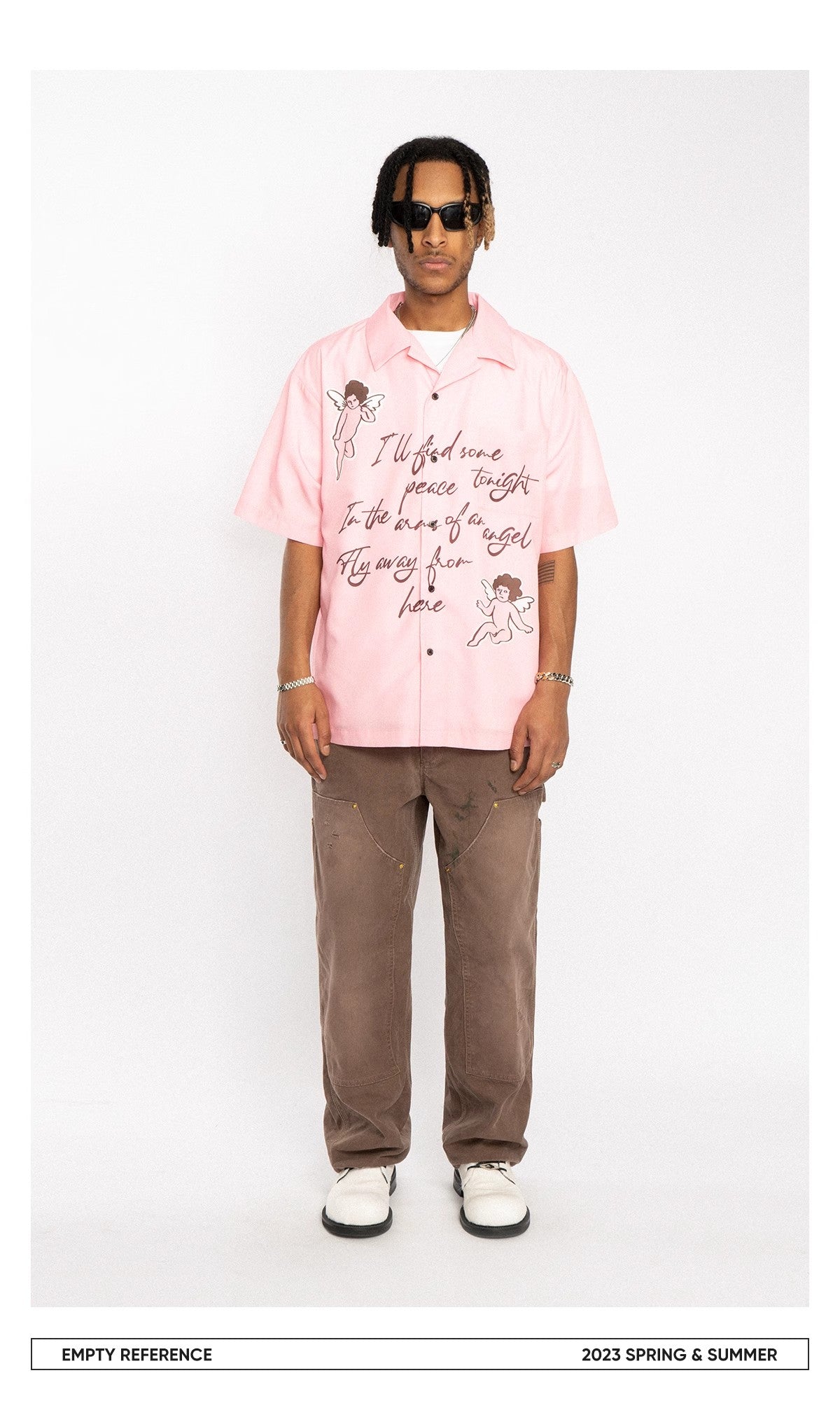 EMPTY REFERENCE angles print short sleeve shirts Unisex Pink