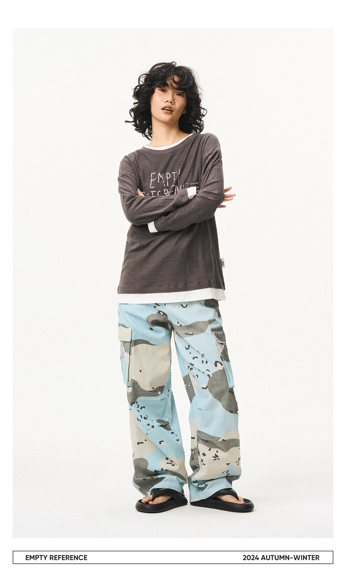 EMPTY REFERENCE Blue camouflage cargo pants with multiple pockets unisex