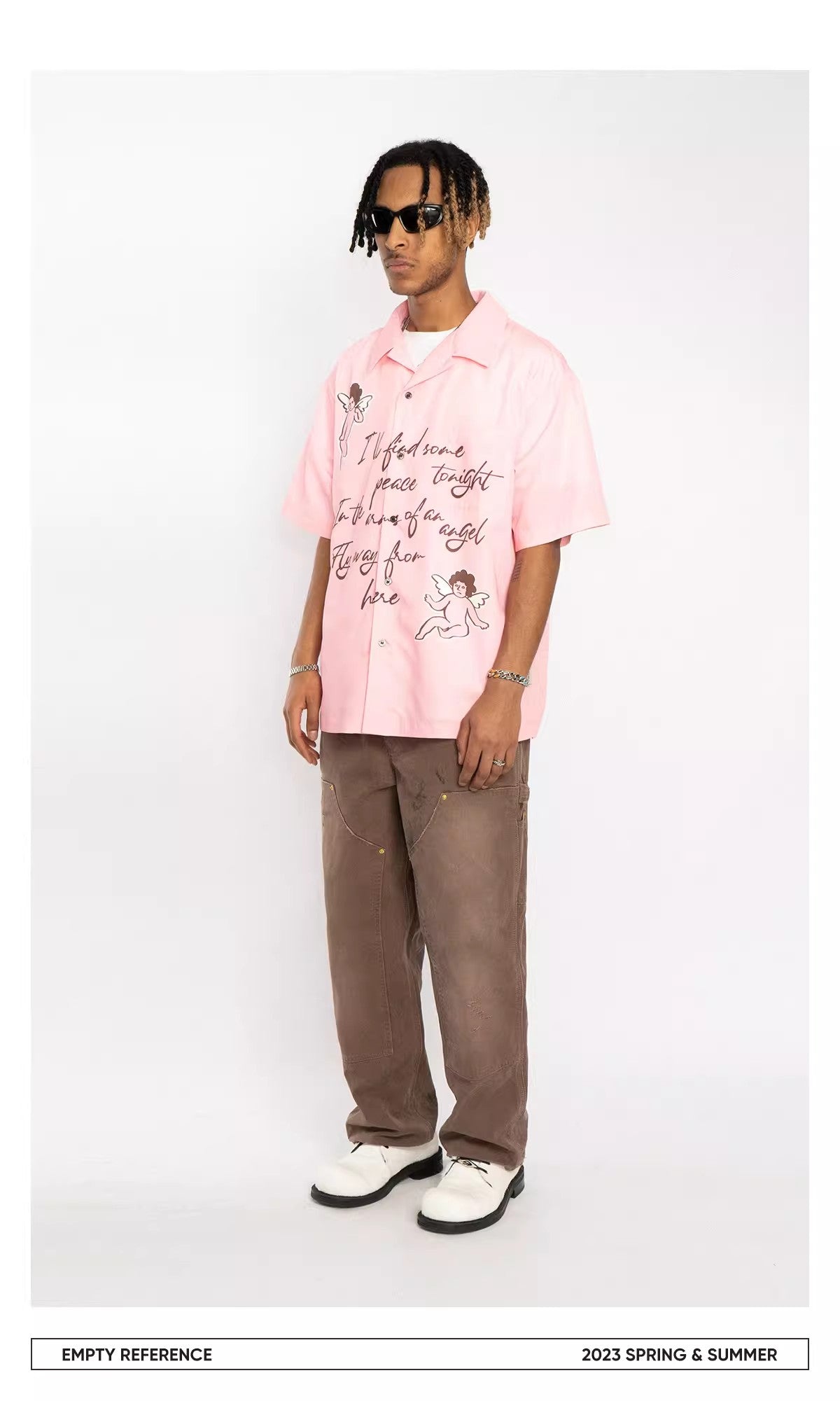 EMPTY REFERENCE angles print short sleeve shirts Unisex Pink