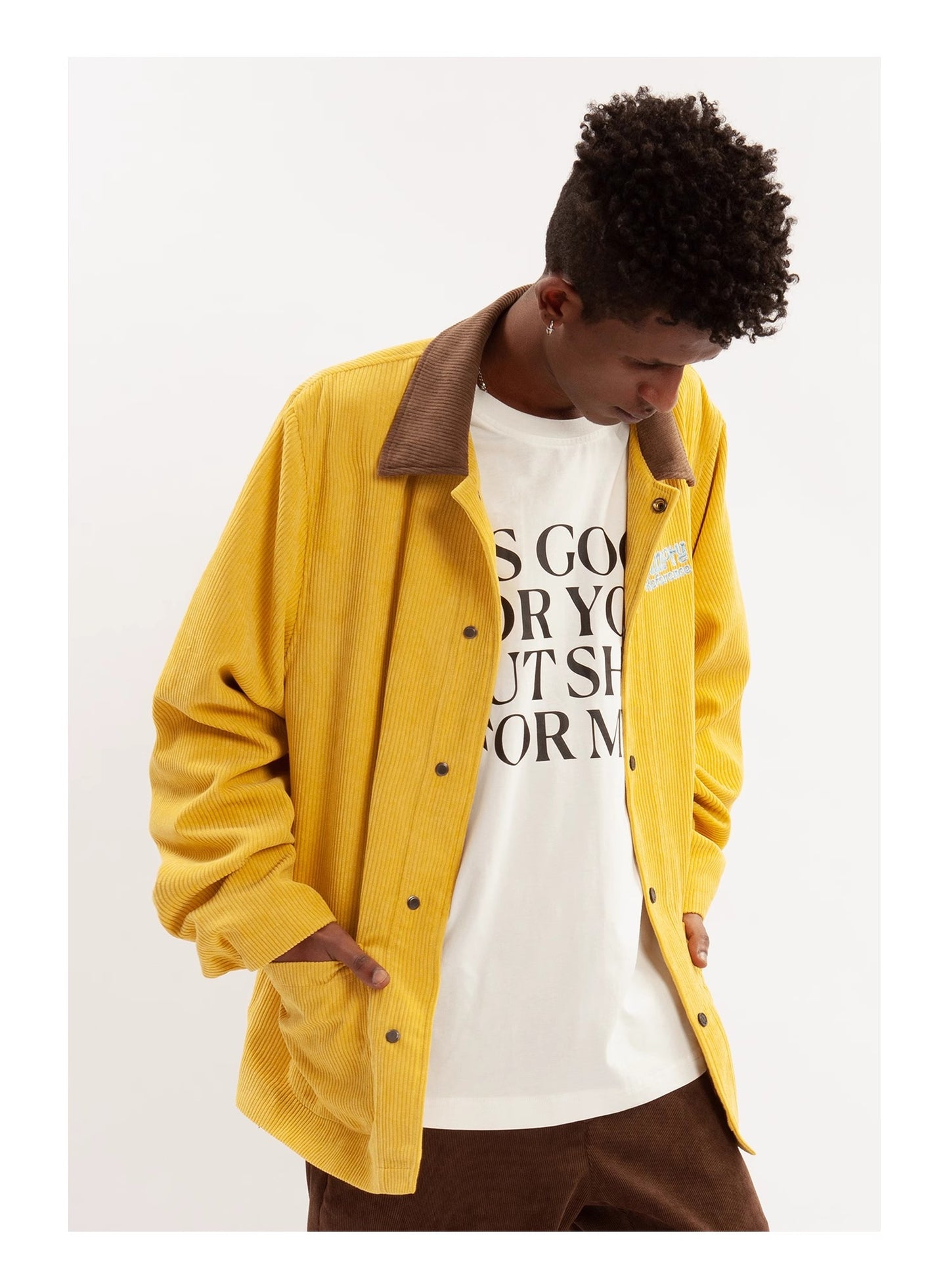 EMPTY REFERENCE Corduroy jacket with paneled collar Unisex Yellow