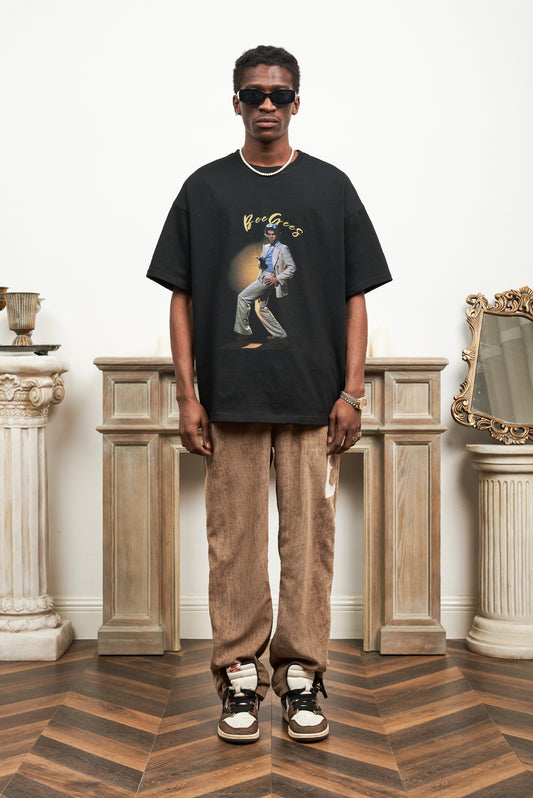 Black Dance King Graphic Letter Print Tees Short Sleeve Crewneck T Shirts Streetwear Tshirts Tops