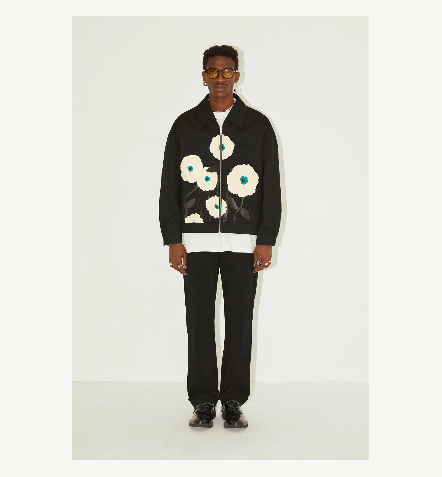 EMPTY REFERENCE Flower print jacket Unisex Black