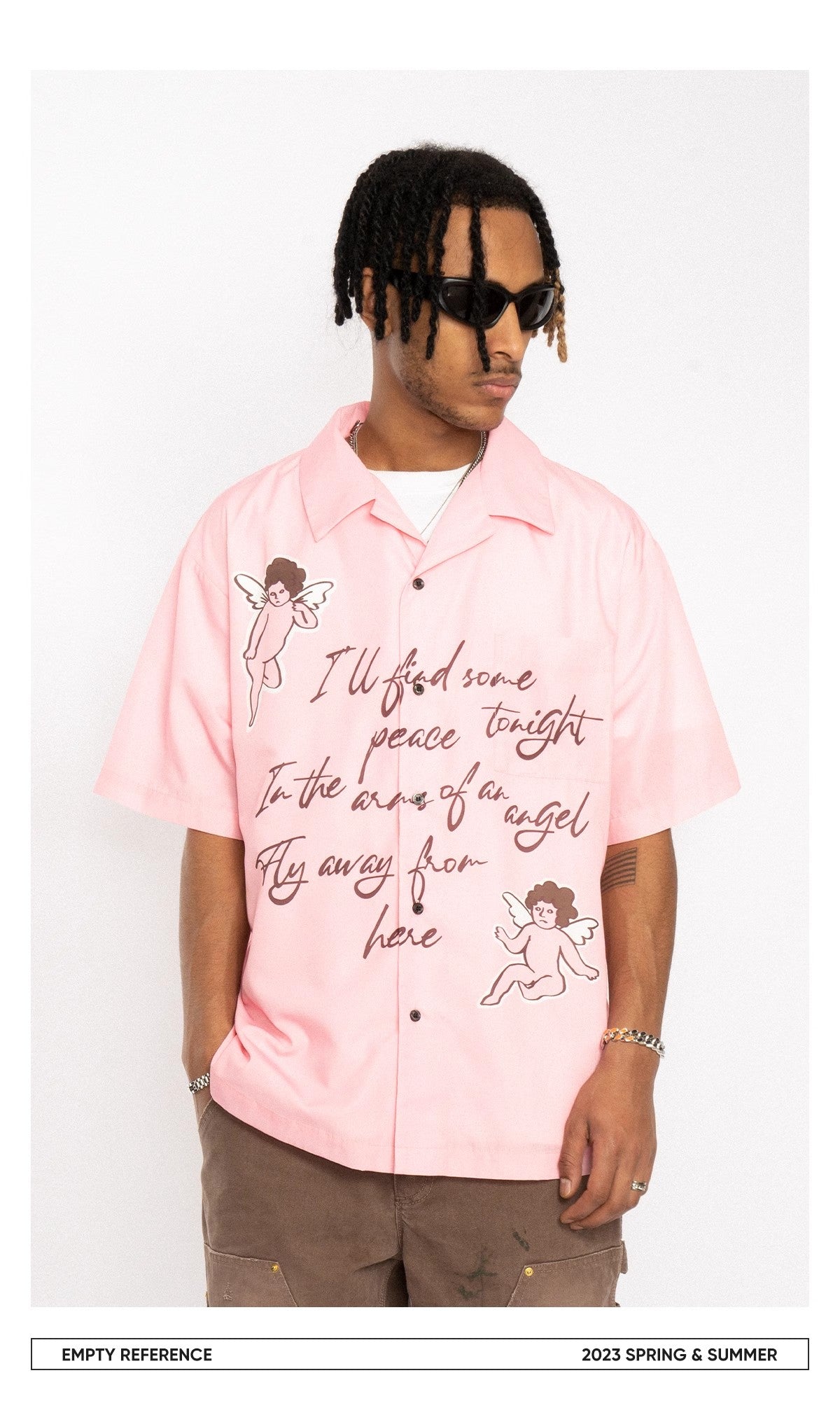 EMPTY REFERENCE angles print short sleeve shirts Unisex Pink