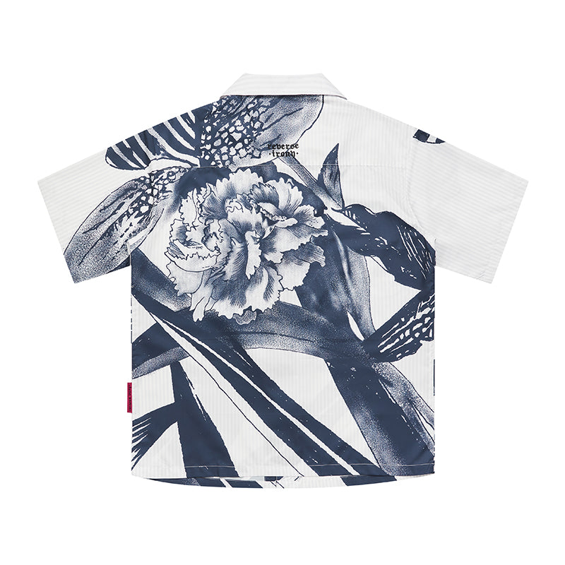 REVERSE IRONY Mock Sketch Flower Print Shirt Unisex White