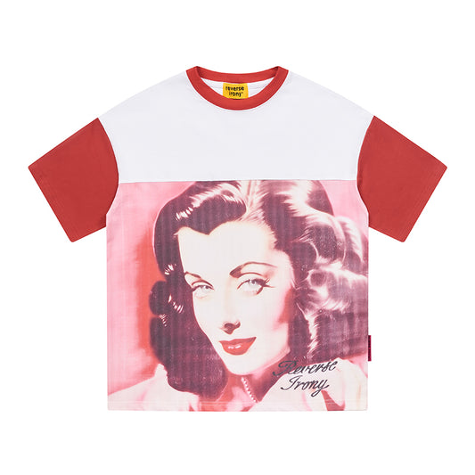 REVERSE IRONY Retro girl print T-Shirts Unisex Red