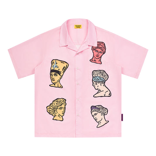 REVERSE IRONY Roman head themed print Shirts Unisex Pink