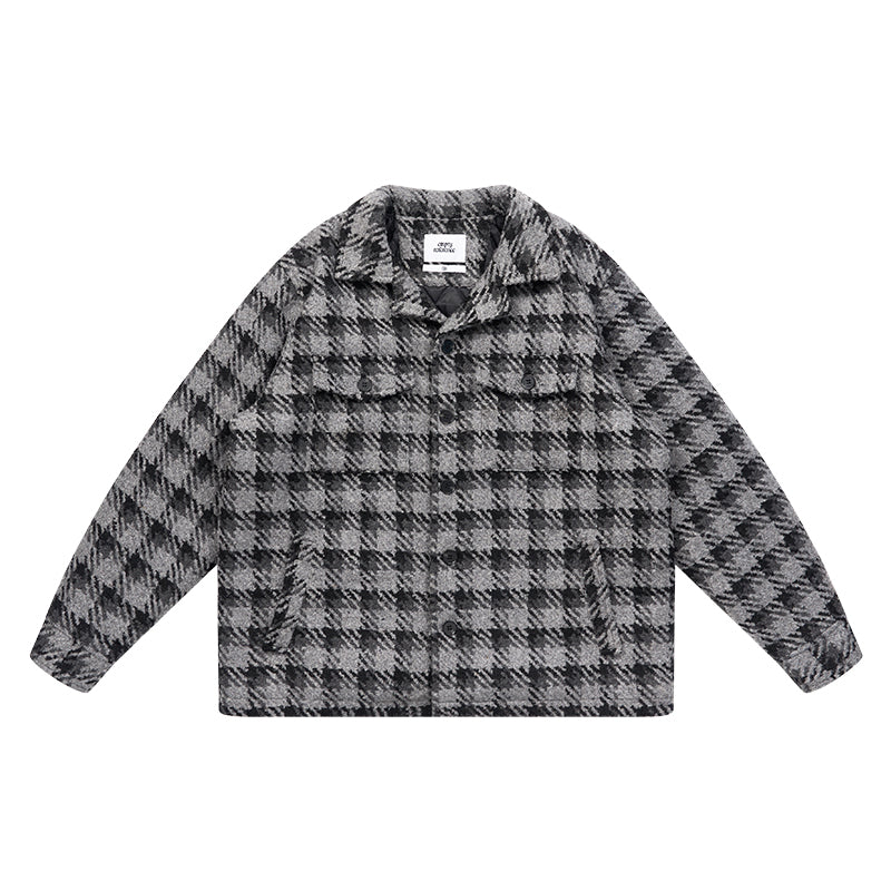 EMPTY REFERENCE Checked woolen jacket, quilted, black and grey unisex