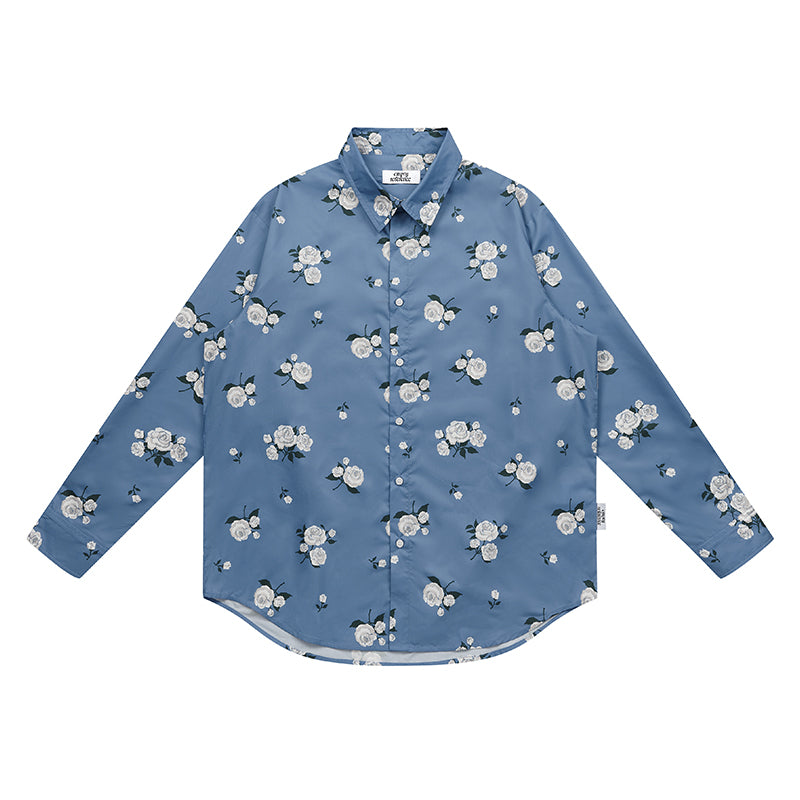 EMPTY REFERENCE roses printing long sleeve shirts unisex blue