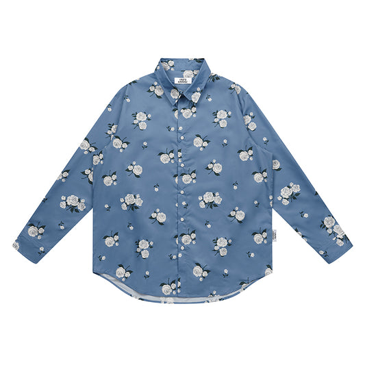 EMPTY REFERENCE roses printing long sleeve shirts unisex blue