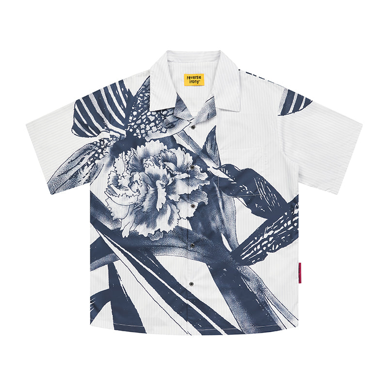 REVERSE IRONY Mock Sketch Flower Print Shirt Unisex White