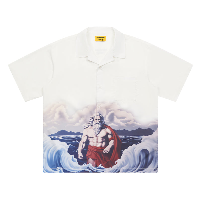 REVERSE IRONY Poseidon Print Shirts Unisex White