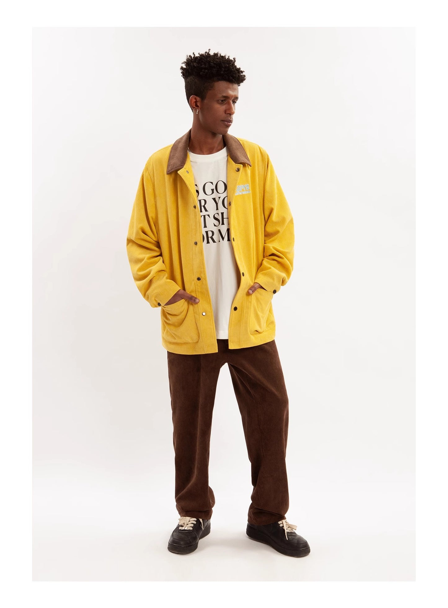 EMPTY REFERENCE Corduroy jacket with paneled collar Unisex Yellow