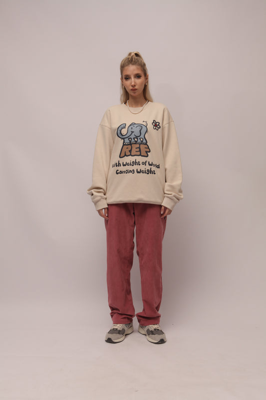 Cute Elephant Graphic Letter Print Sweatshirts for Women Men Oversized Streetwear Hoodies Off-white