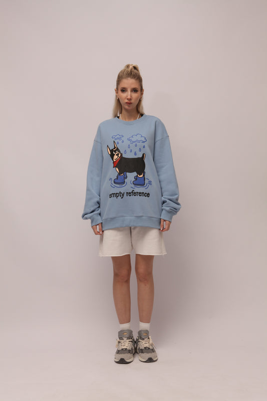 Dog Wearing Rain Boots Graphic Letter Print Sweatshirts for Women Men Oversized Streetwear Hoodies Blue