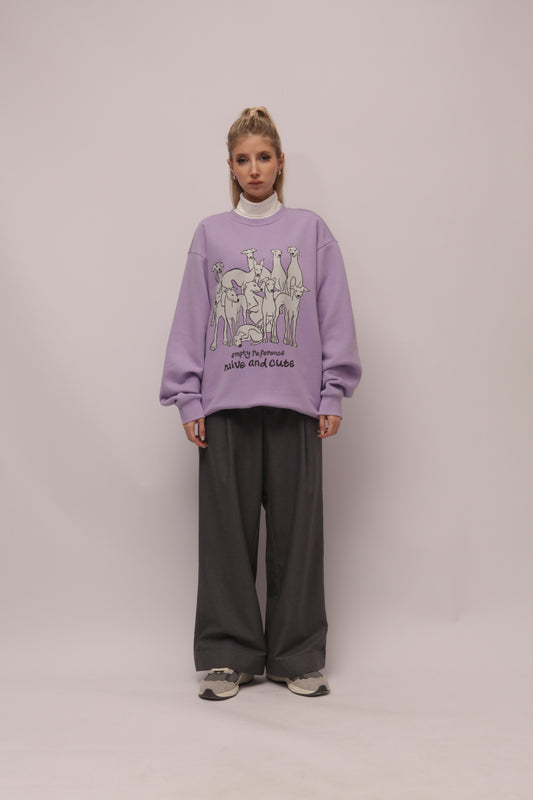 Cute Dog Graphic Letter Print Sweatshirts for Women Men Oversized Streetwear Hoodies Purple