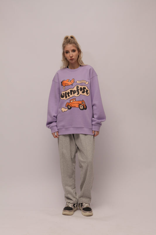 Retro Airplane Slogan Graphic Letter Print Sweatshirts for Women Men Oversized Streetwear Hoodies Purple