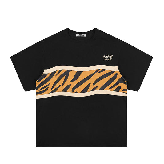 EMPTY REFERENCE Tiger print patchwork T-shirt Unisex Black