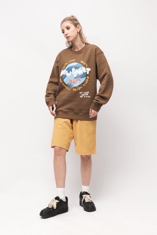 Earth Graphic Print Sweatshirts for Women Men Oversized Streetwear Hoodies Brown