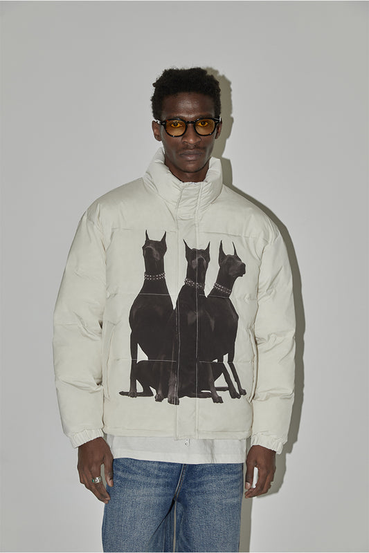 Doberman printed stand-up collar thickened down cotton jacket